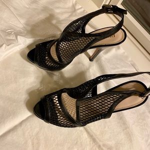 Prada Platform Slingback Sandals Black Leather & Mesh Size 38 Peep